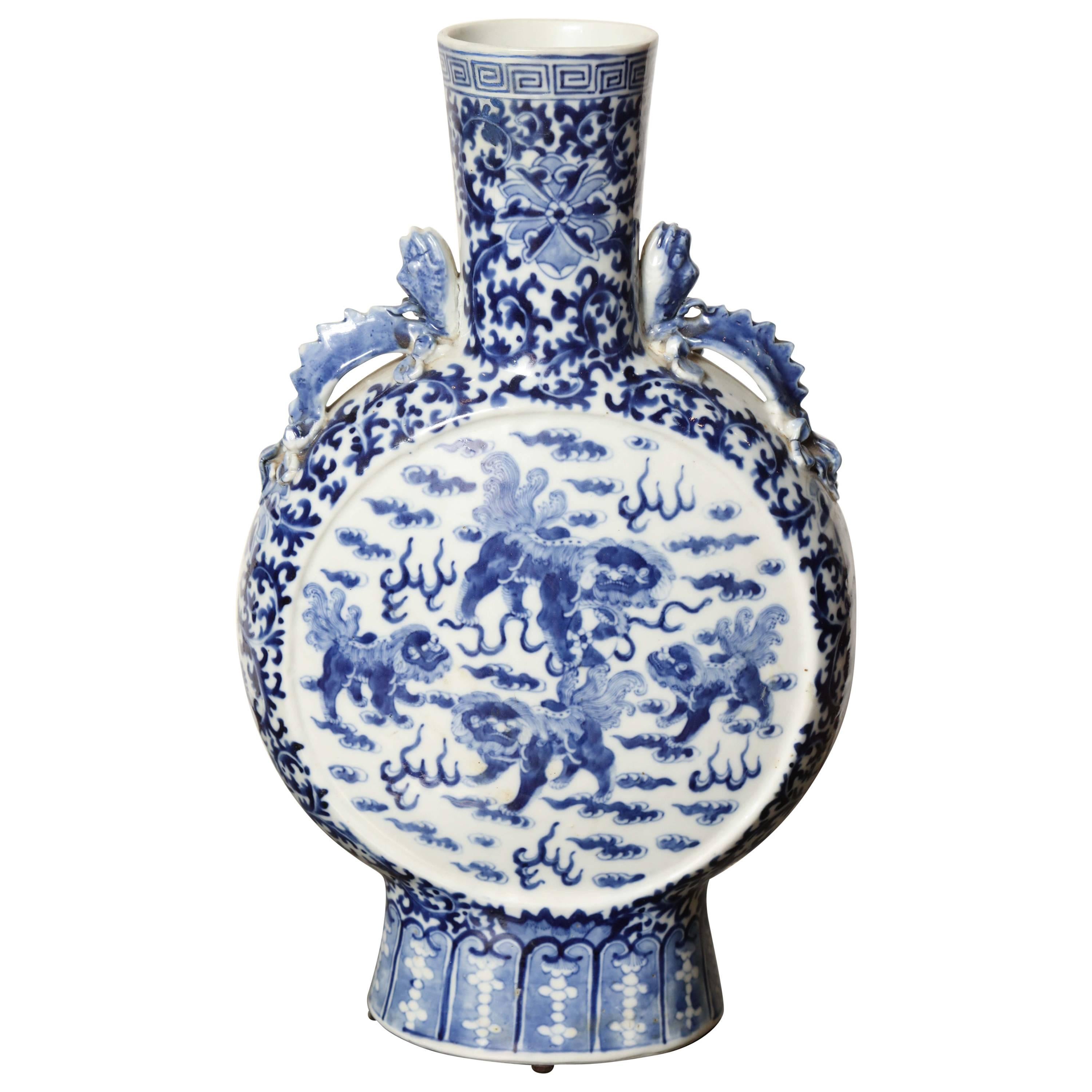 19th Century Chinese, Blue and White Moon Flask