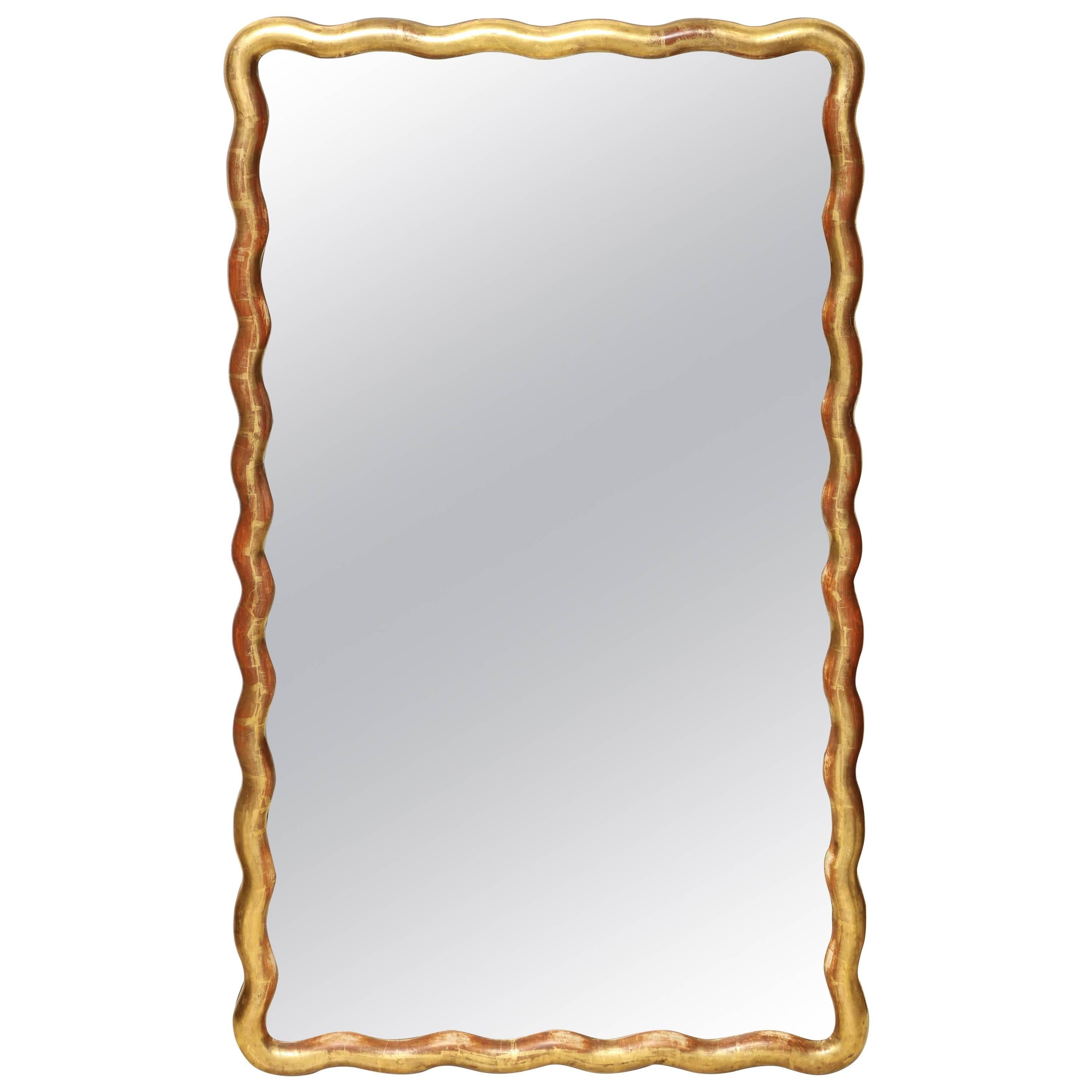 19th Century Wavy Giltwood Wall Mirror with Original Glass, France, circa 1880