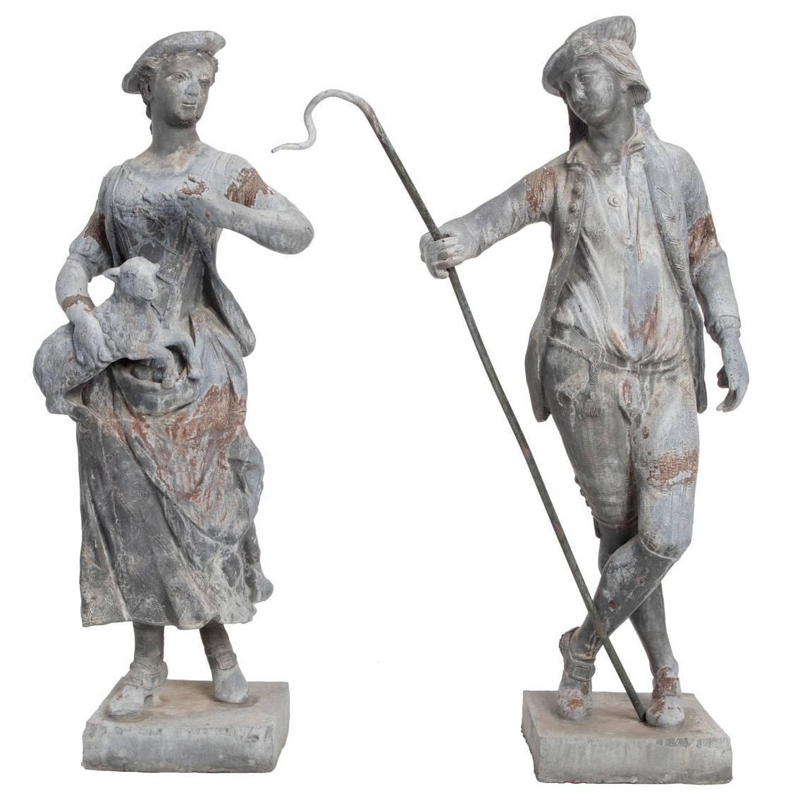Shepherd and Shepherdess Garden Statues For Sale