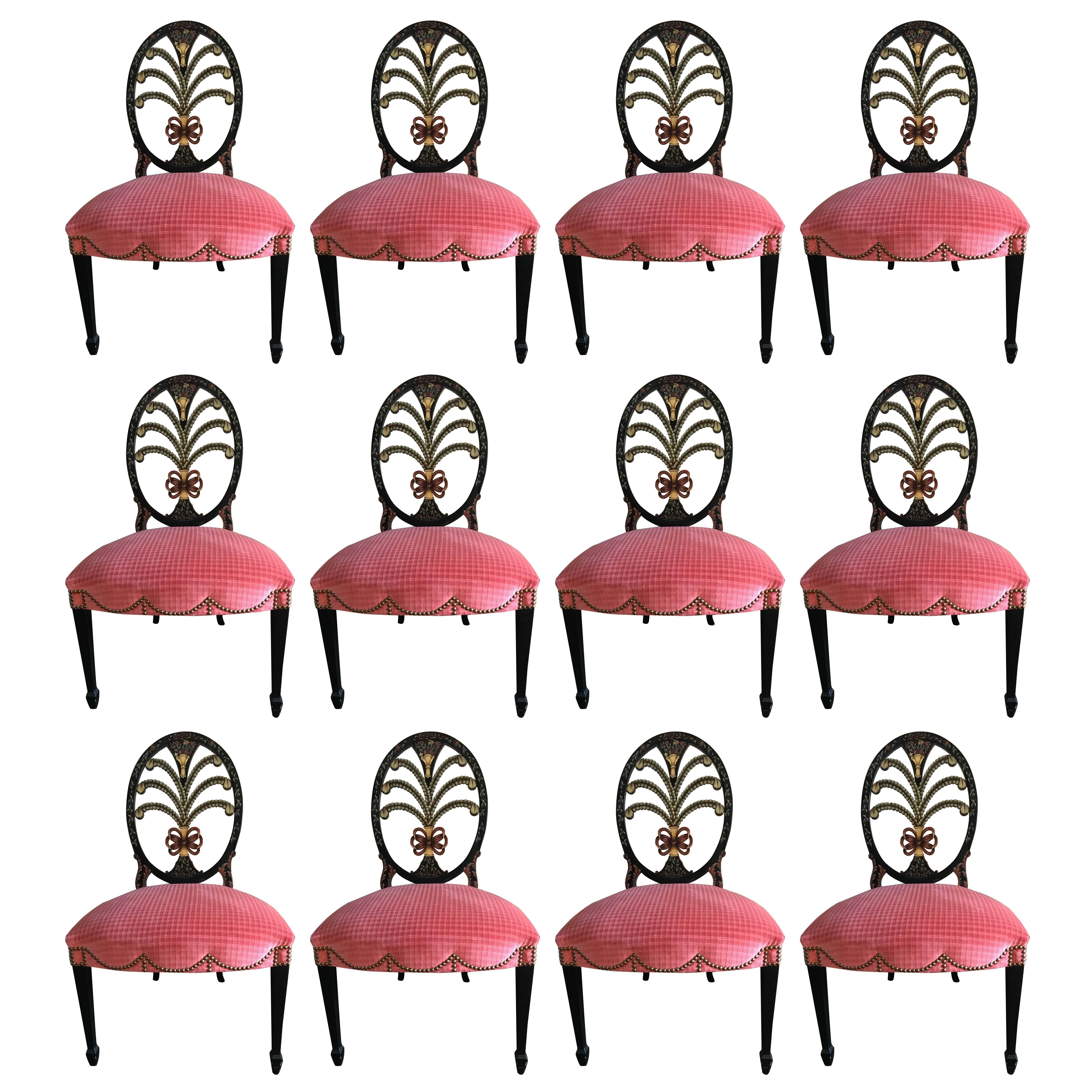 Spectacular Set of 6 or 12 Karges Hepplewhite Style Dining Chairs