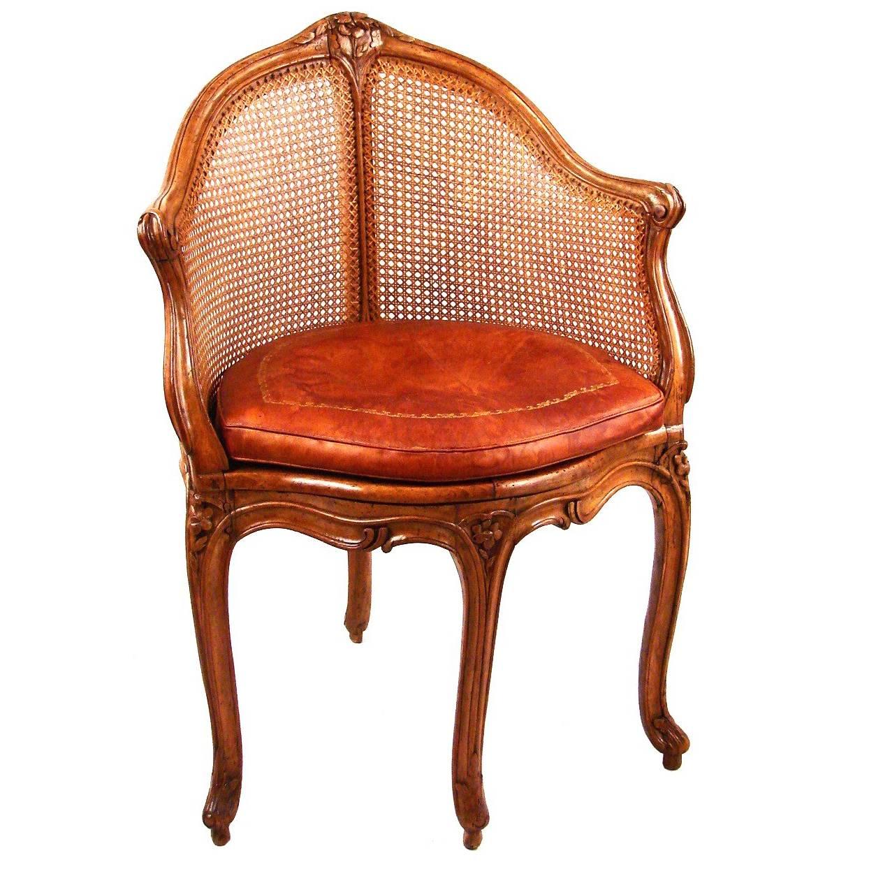 Louis XV Walnut Caned Armchair