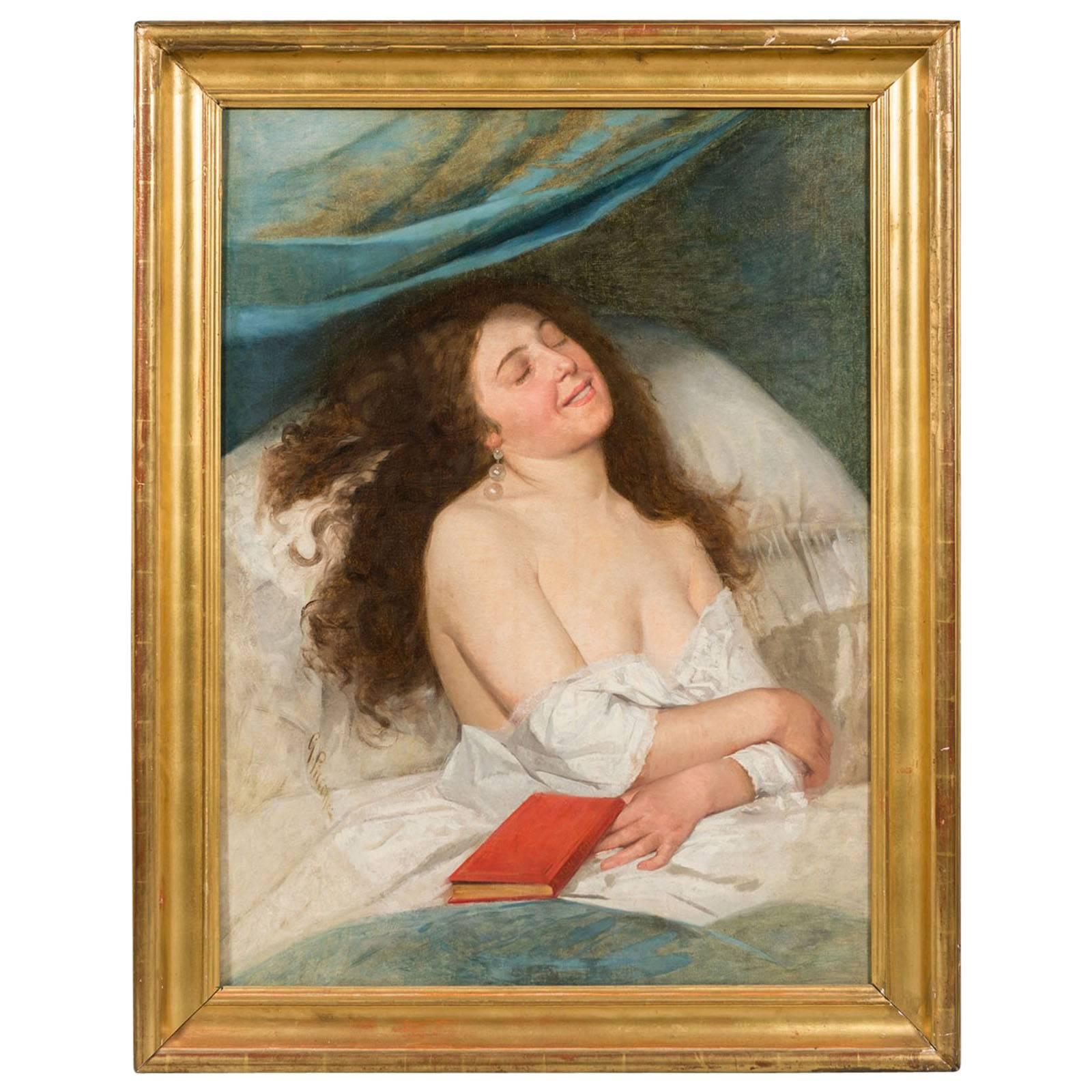 19th Century Italian Oil Titled "Pleasurable Thoughts" by Giovanni Piccone For Sale