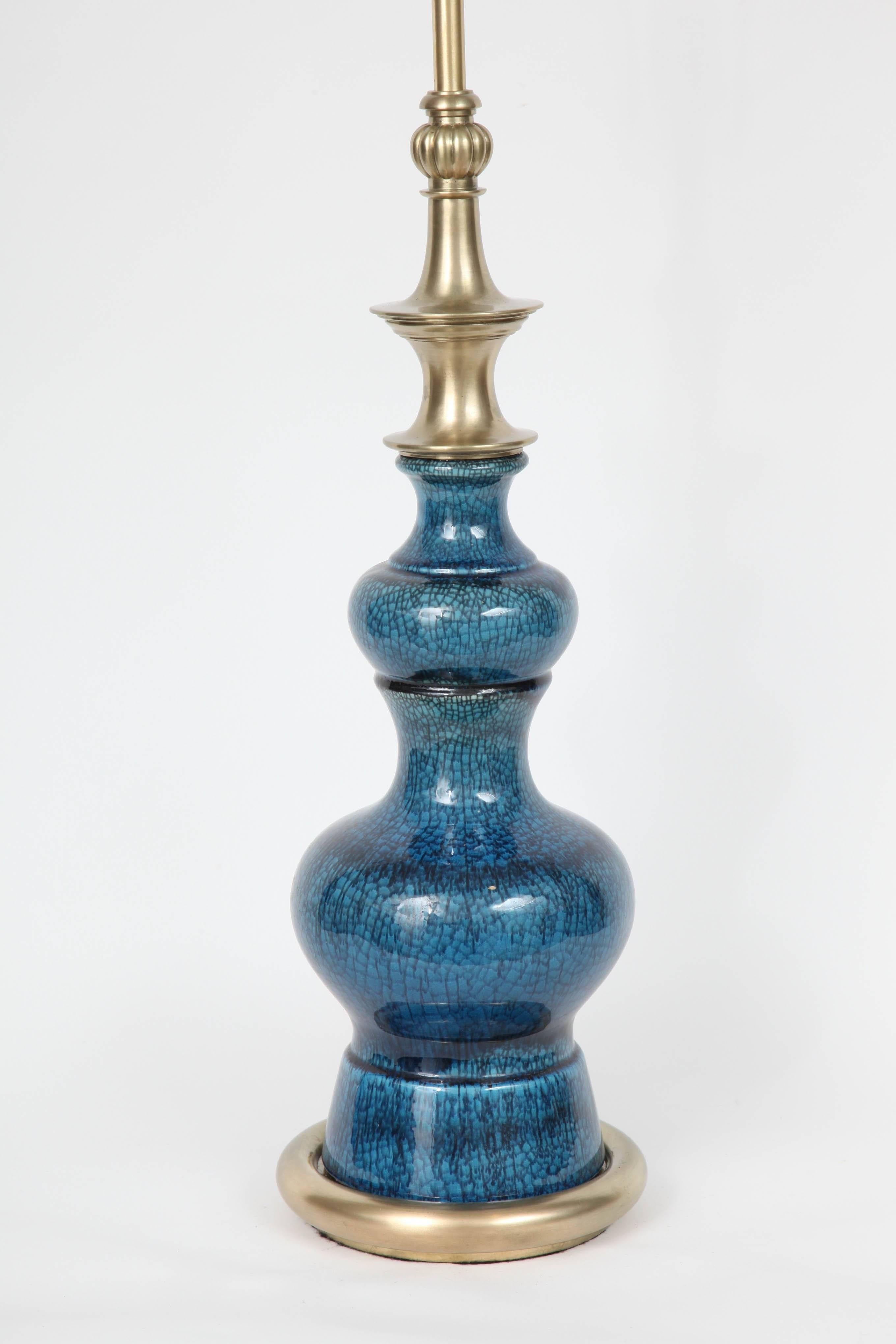 Stiffel Blue Crackled Glazed Lamps In Excellent Condition In New York, NY