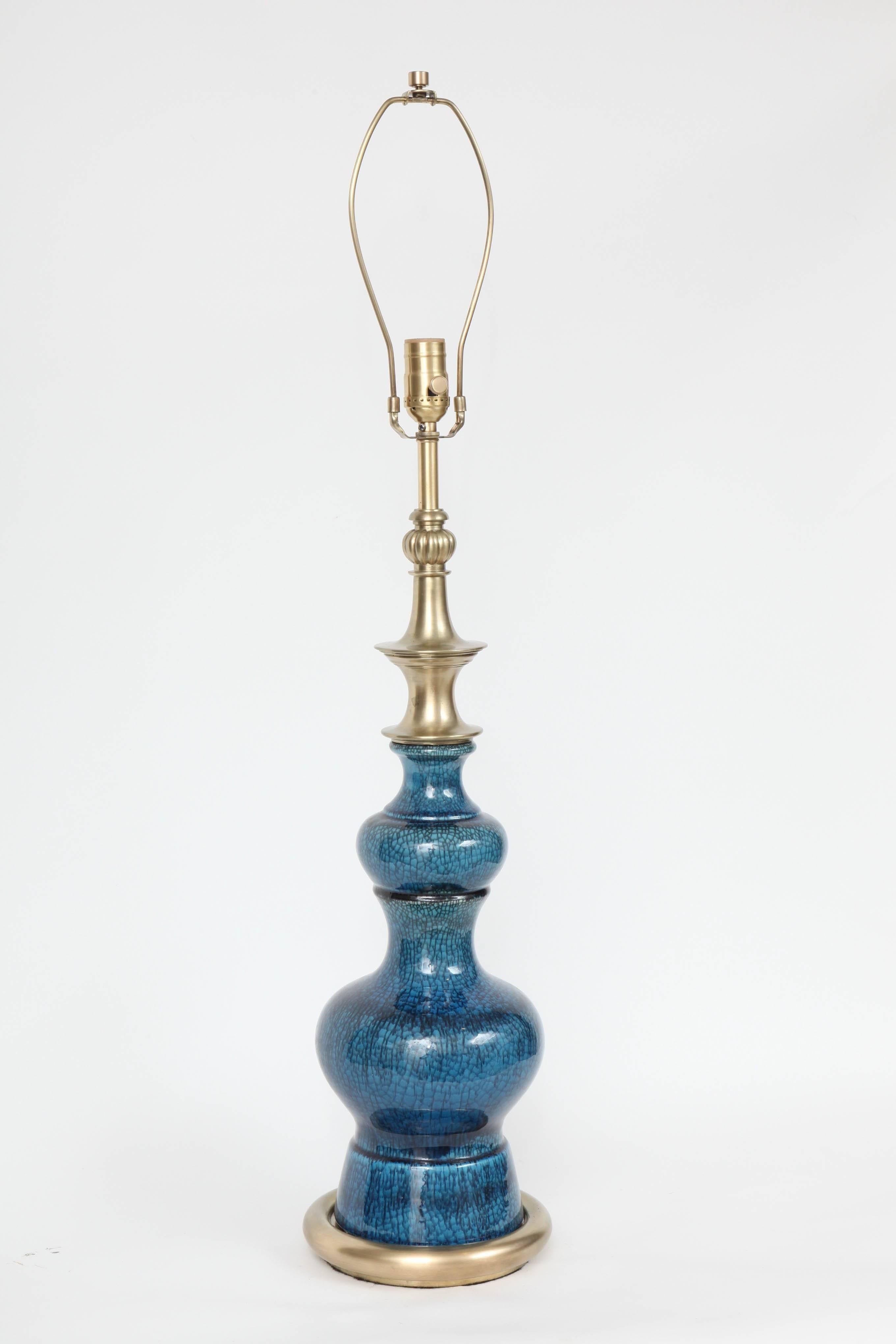 Mid-Century Modern Stiffel Blue Crackled Glazed Lamps