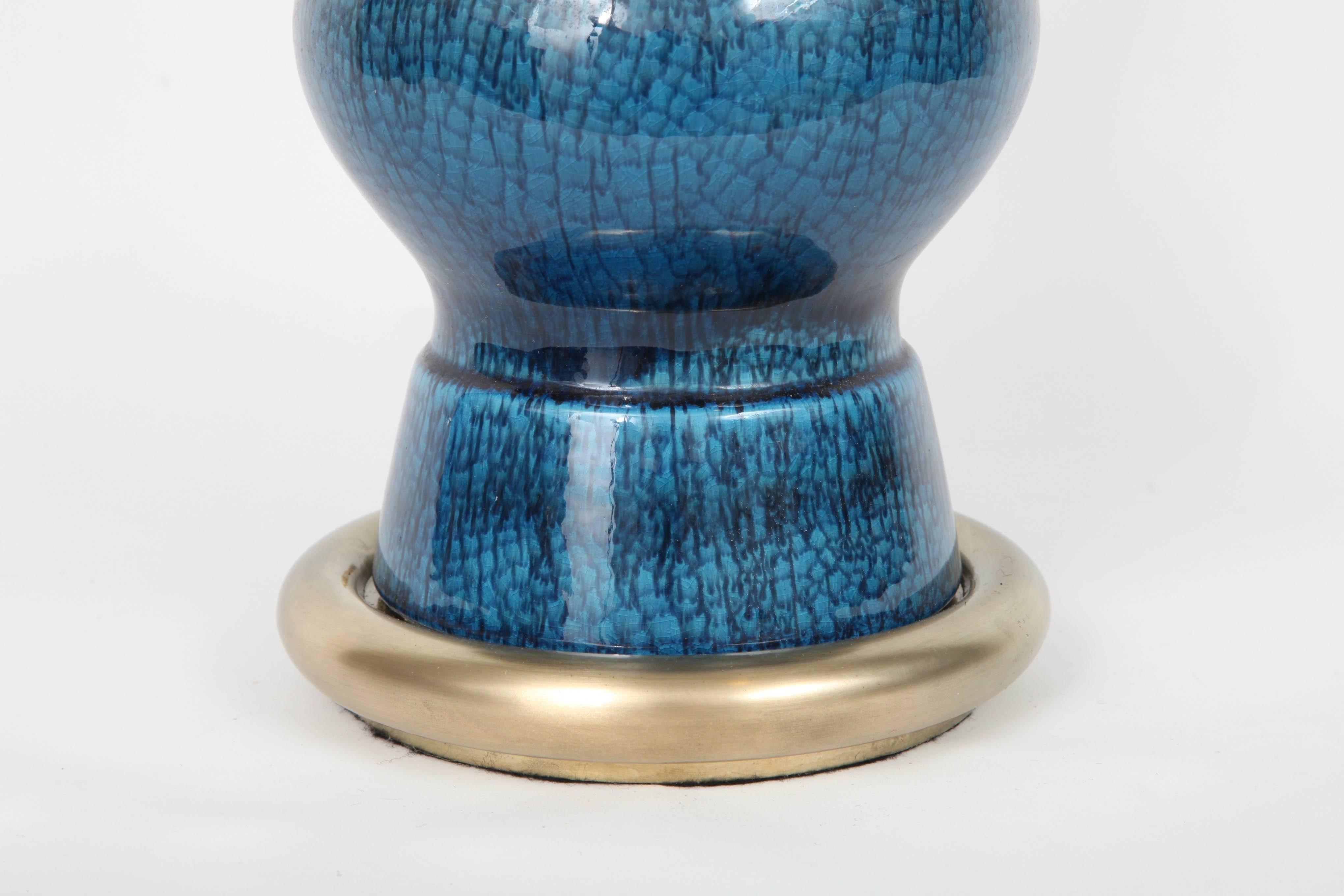 20th Century Stiffel Blue Crackled Glazed Lamps