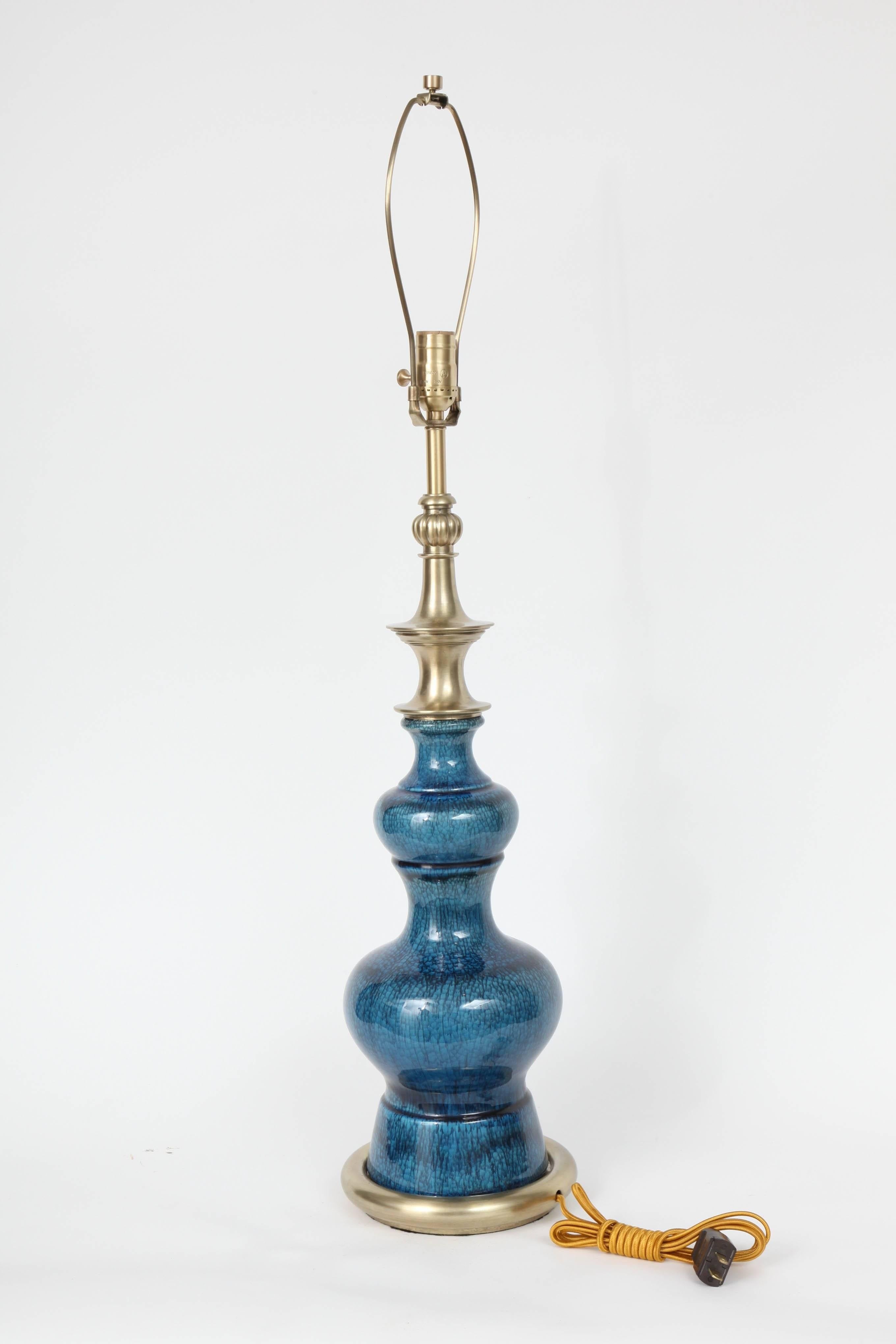 Stiffel Blue Crackled Glazed Lamps 1
