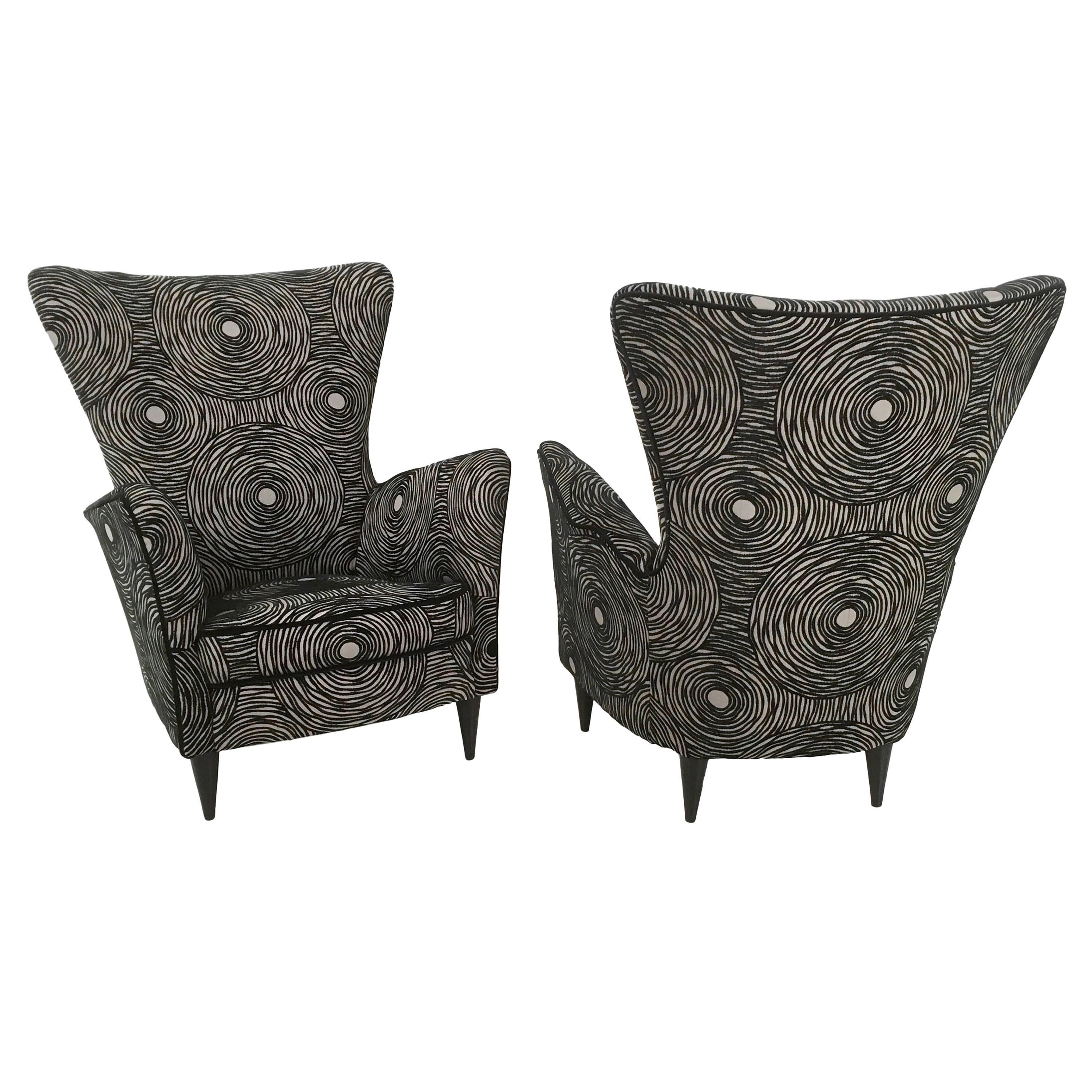 Pair of Black Patterned Armchairs Ascribable to G.Ponti for Hotel Bristol, 1950s