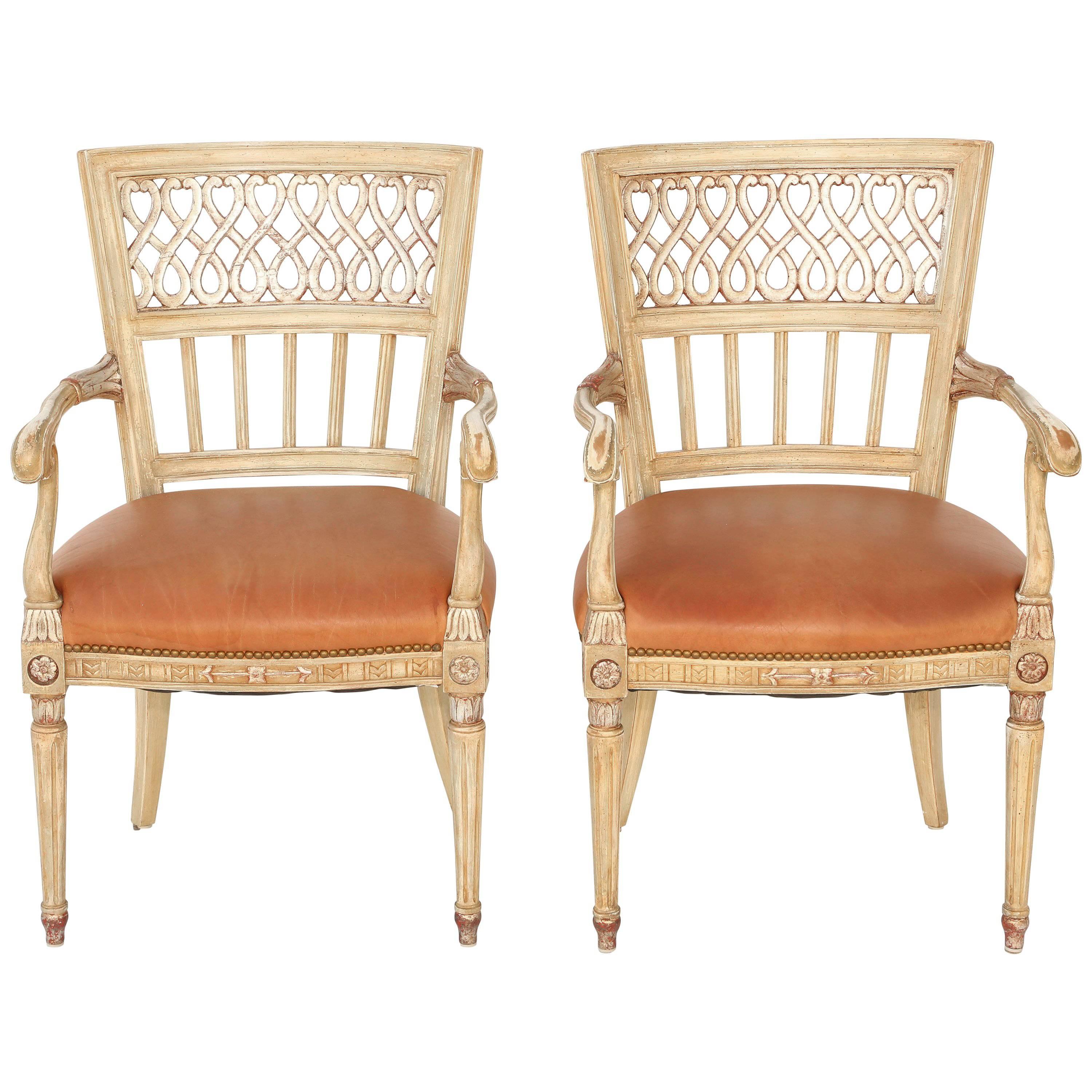 Pair of Painted and Parcel Silvergilt Italian Armchairs, circa 1920s For Sale