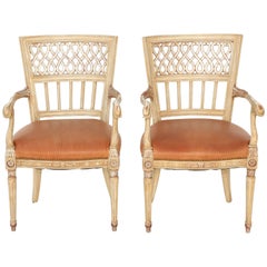 Antique Pair of Painted and Parcel Silvergilt Italian Armchairs, circa 1920s