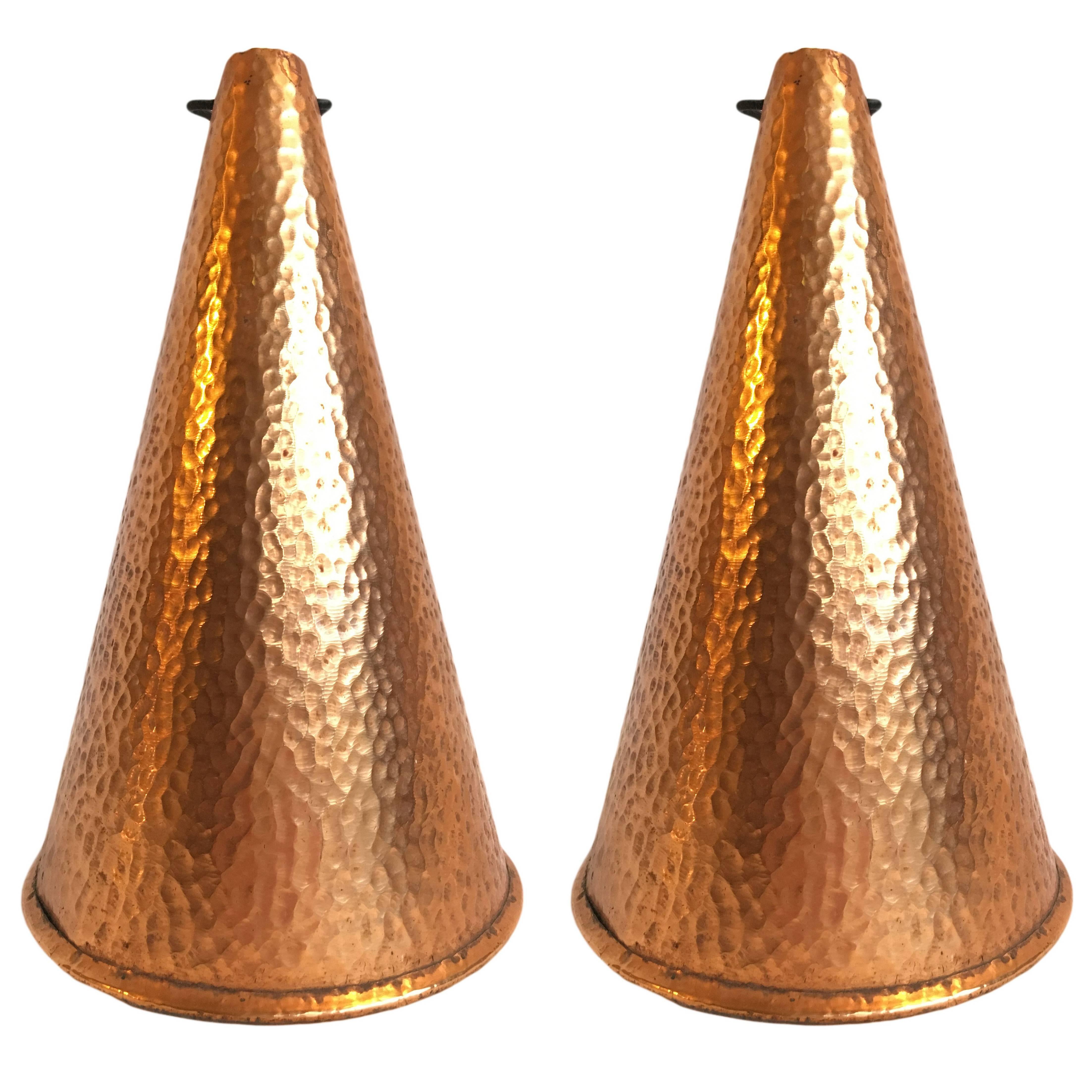 Hammered Copper Pendant Lights, a pair, Denmark. 