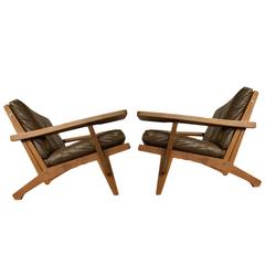 Pair of Original Hans Wegner Oak Armchairs, Model ge375