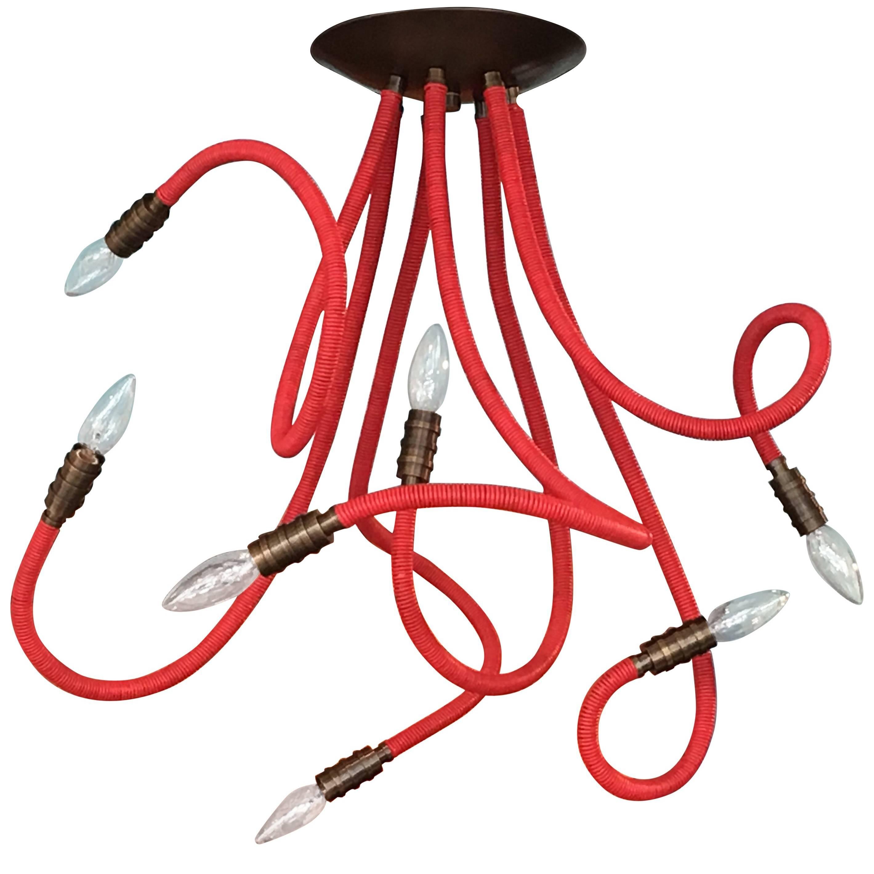 Red Leather Meander Chandelier with Flexible Arms