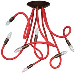 Red Leather Meander Chandelier with Flexible Arms 3
