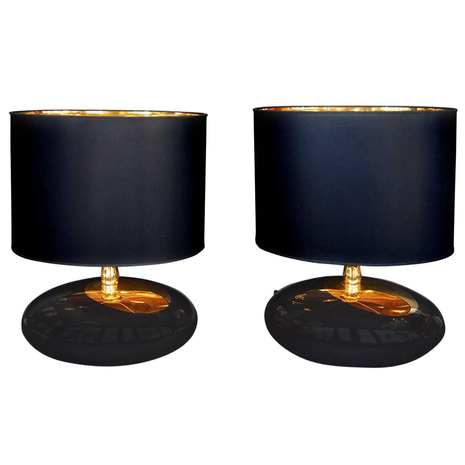 Pair of Italian Pebble Lamps with Gold
