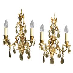 French Gilded Bronze Twin Arm Wall Sconces