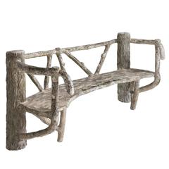 Cast Stone Faux Bois Garden Bench, circa 1930