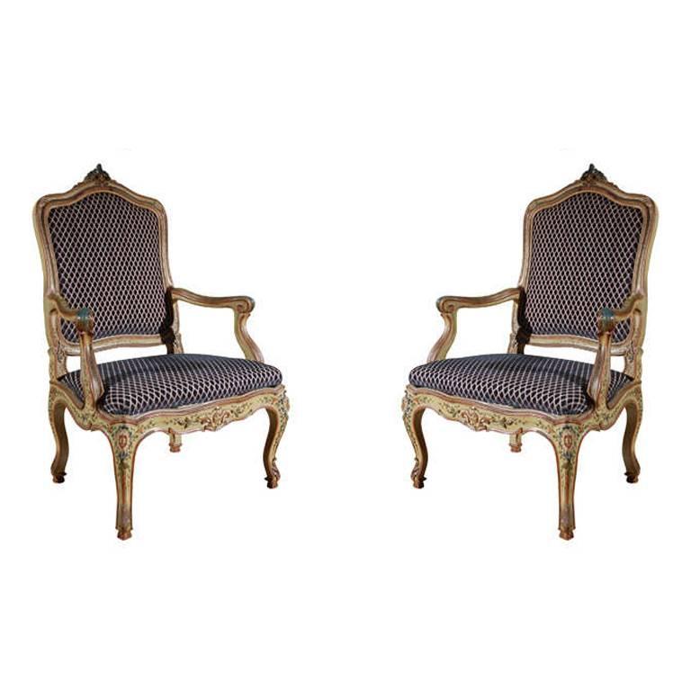 Set of Two, Antique Venetian Armchairs For Sale