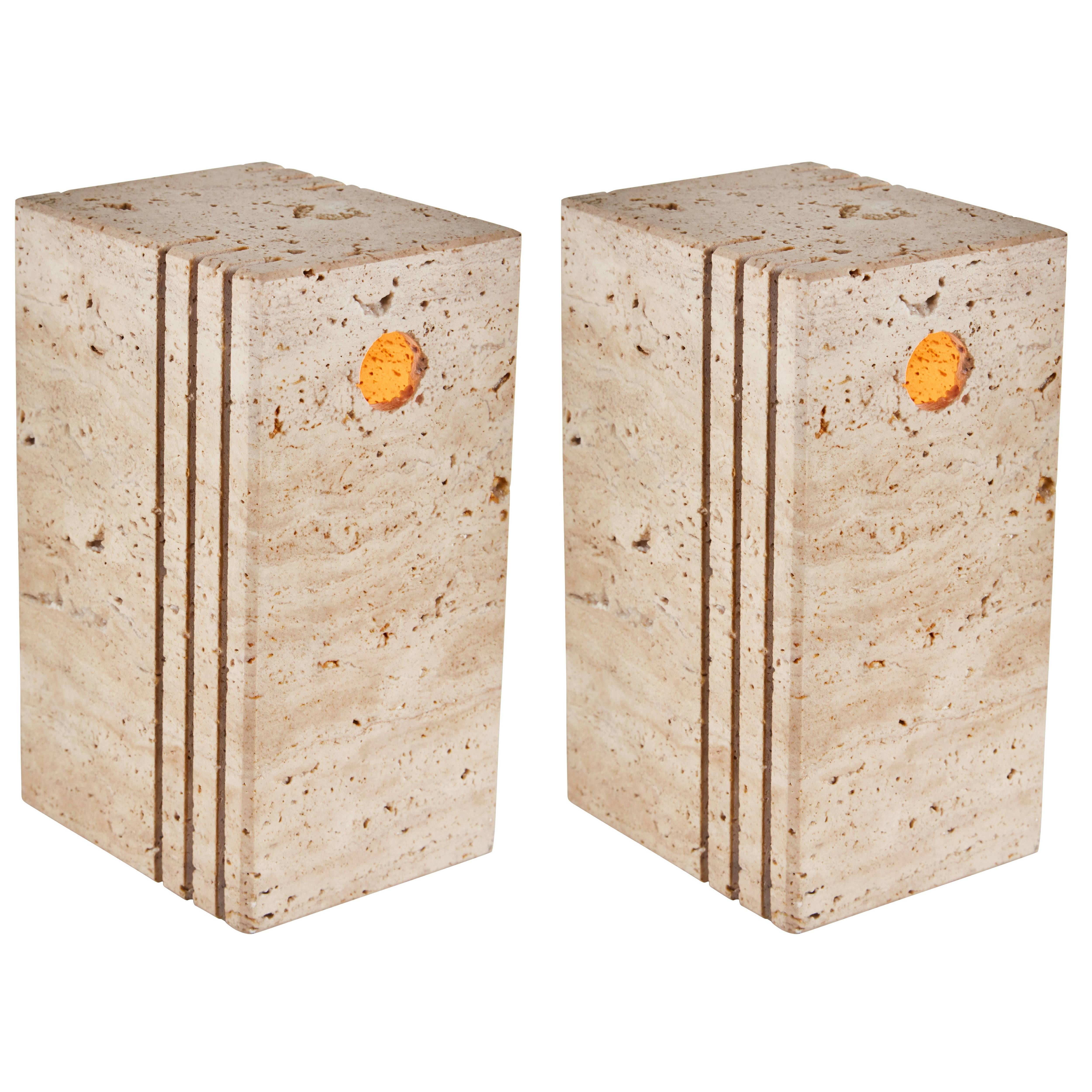 Pair of Italian Travertine Table Lamps by Sormani