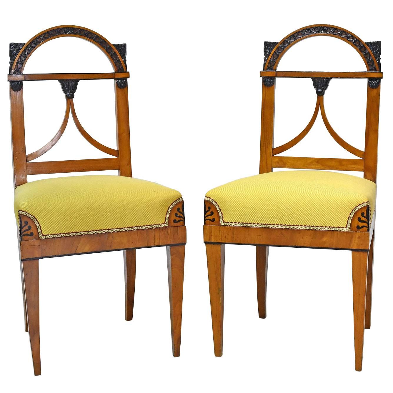 Pair of North German Neoclassical Empire Cherry Wood Side Chairs, circa 1815