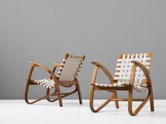 Jan Vanek Pair of Easy Chairs with New Straps Upholstery