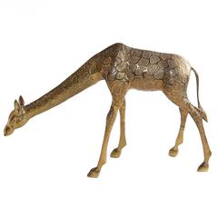 Vintage Medium Sized Cast Bronze Giraffe Sculpture in High Detail Relief