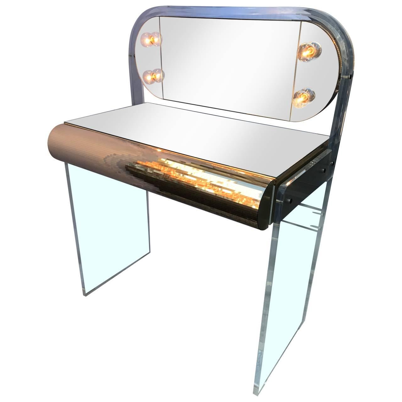 Hollywood Regency Waterfall Lucite Mirrored Vanity