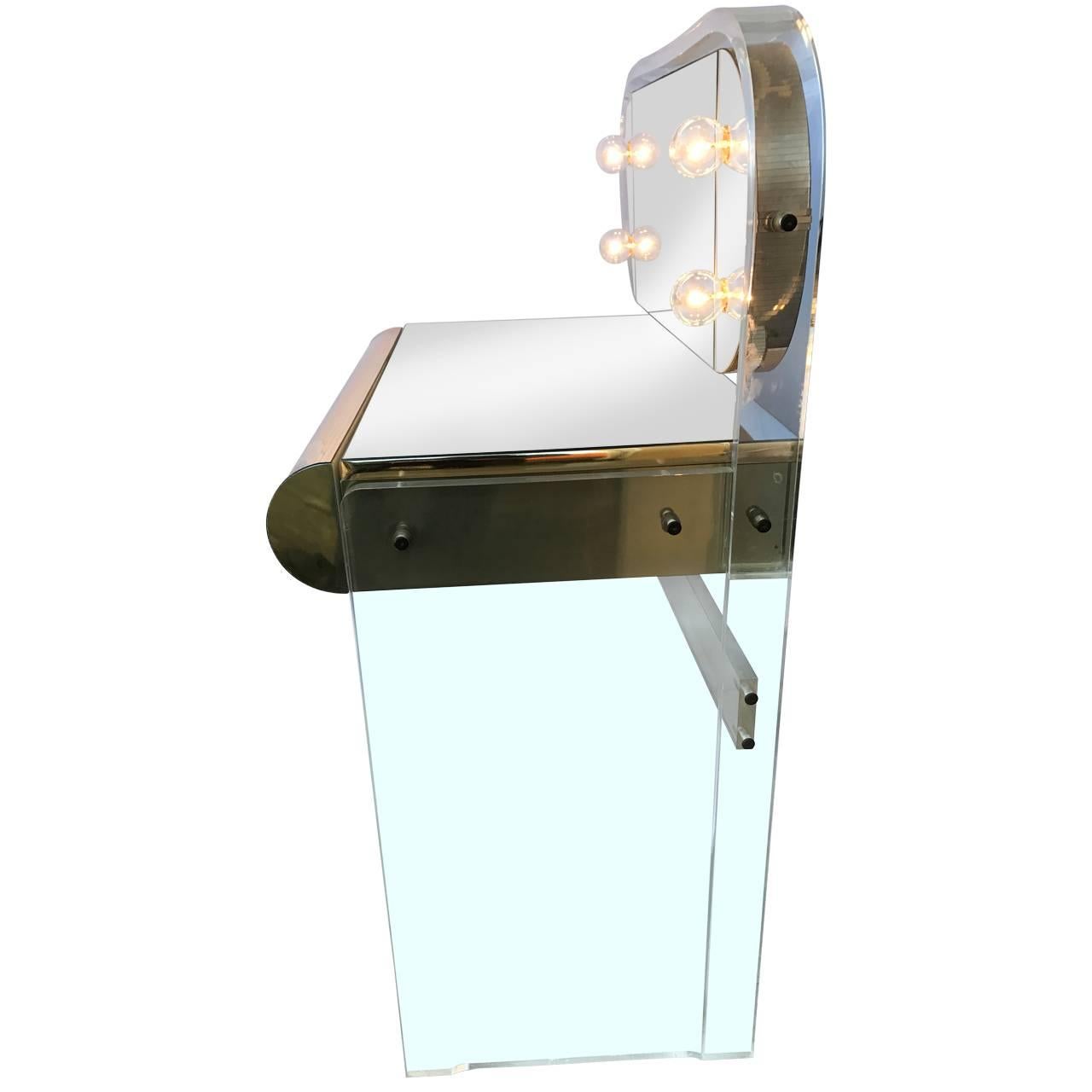 Late 20th Century Hollywood Regency Waterfall Lucite Mirrored Vanity