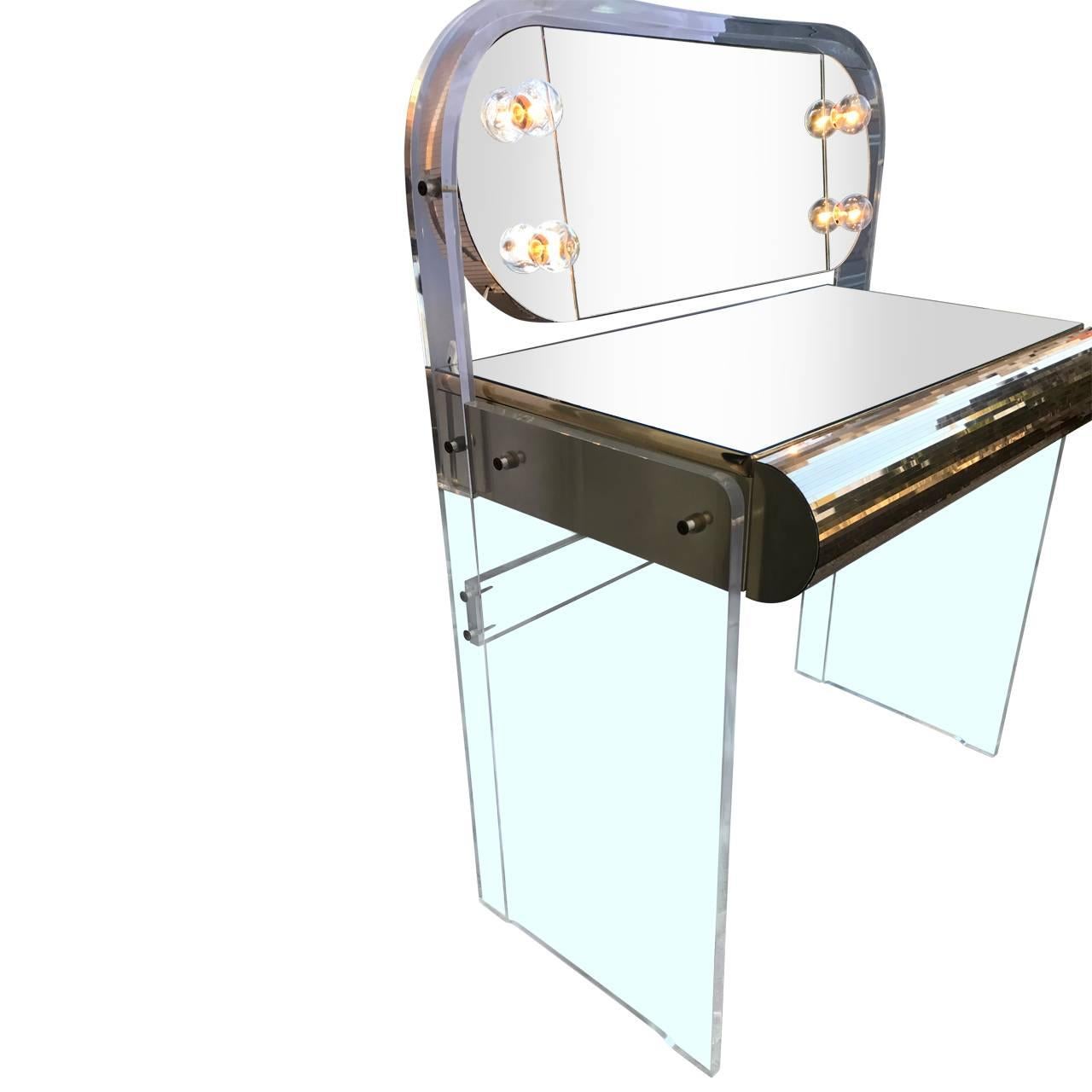 Hollywood Regency Waterfall Lucite Mirrored Vanity 1