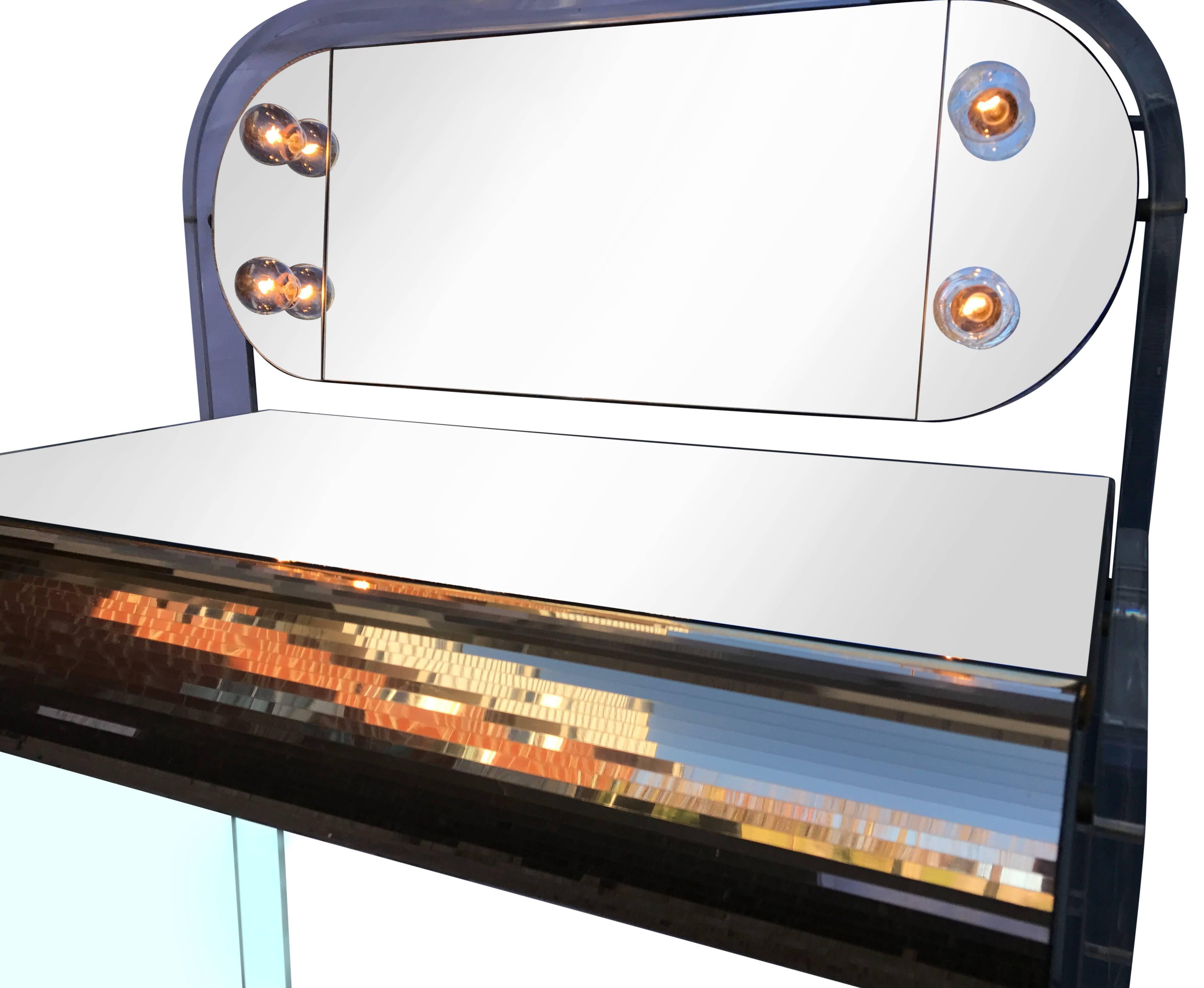 Hollywood Regency Waterfall Lucite Mirrored Vanity 3