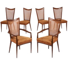 Set of Six Caned Back Walnut Dining Chairs by Melchiorre Bega
