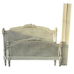 French Antique Original Painted King Size Rattan Bed 9