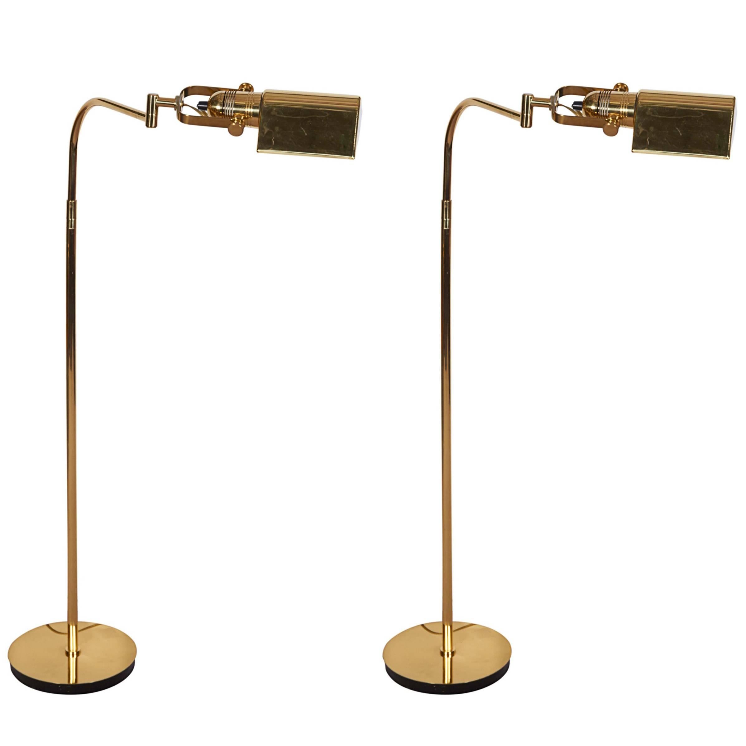 Pair of Nessen Studio Reading Floor Lamps in Brass