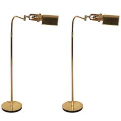 Pair of Nessen Studio Reading Floor Lamps in Brass