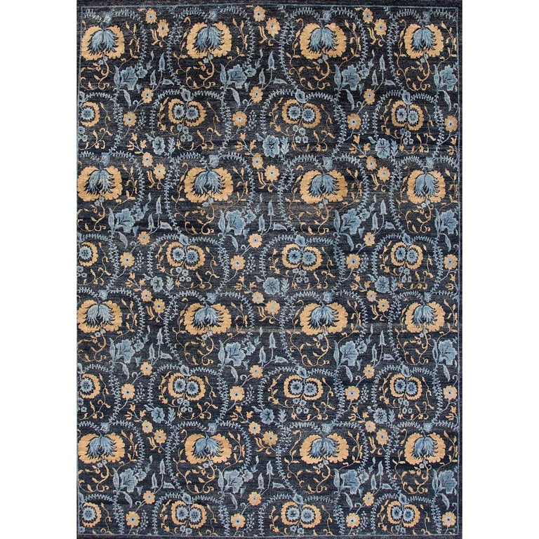 Modern Blue Fl Indian Transitional Rug For At 1stdibs Modern Blue Fl Indian Transitional Rug For