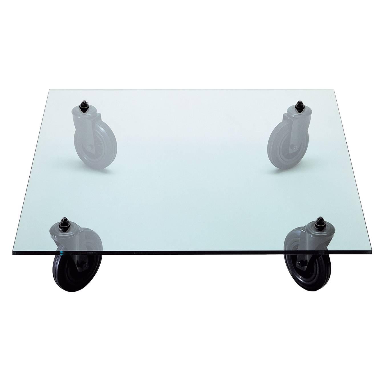 Tavolo Con Ruote Low Table with Glass Top by Gae Aulenti for Fontana Arte For Sale