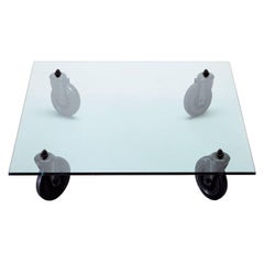 Tavolo Con Ruote Low Table with Glass Top by Gae Aulenti for Fontana Arte