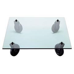Tavolo Con Ruote Low Table with Glass Top by Gae Aulenti for Fontana Arte 2