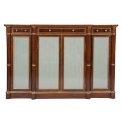 Antique Extremely Narrow Regency Rosewood, Tulip and Satin Wood Parcel Gilt Credenza