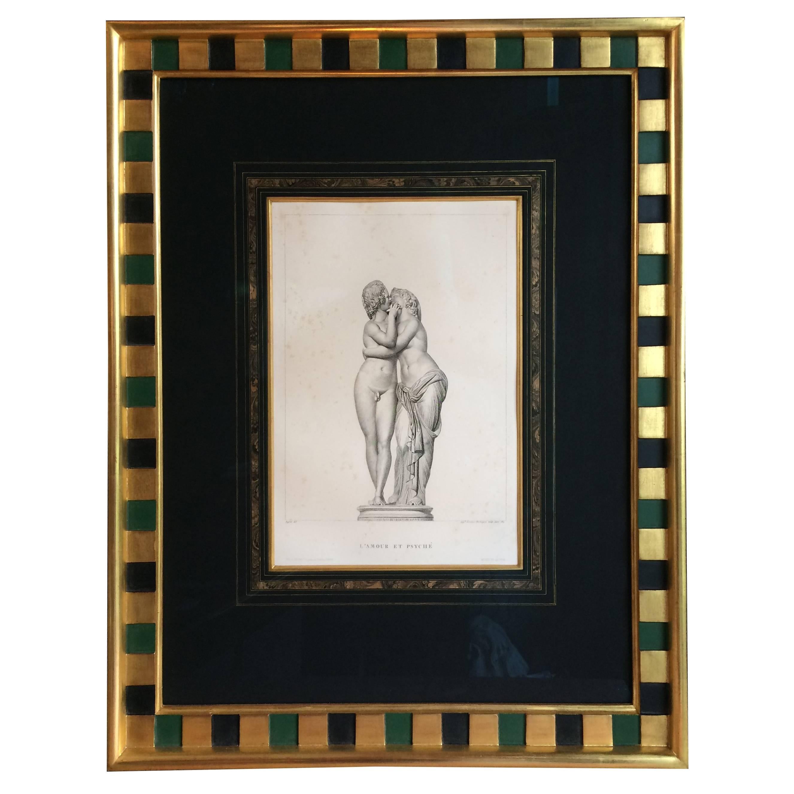Antique Engraving of Cupid and Psyche For Sale