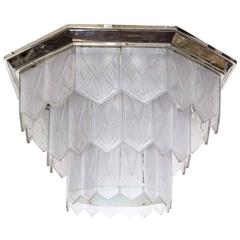 Palatial French Art Deco Frosted Art Glass Octagonal Chandelier, Signed Sabino 12