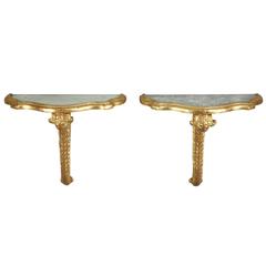 Retro Pair of Small Giltwood Consoles
