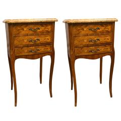 Pair of Three-Drawer Marble-Top Bedside or End Tables 2