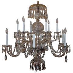 Vintage Stunning Large 12-Light Georgian Cut Crystal Chandelier Swag Silver Tier Fixture