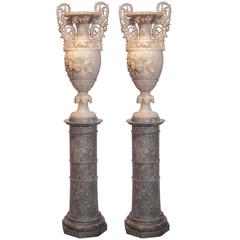 A Pair of 18th Century Italian Alabaster Carved Urns