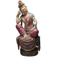 Ming Dynasty Wooden Polychromed Bodhisattva