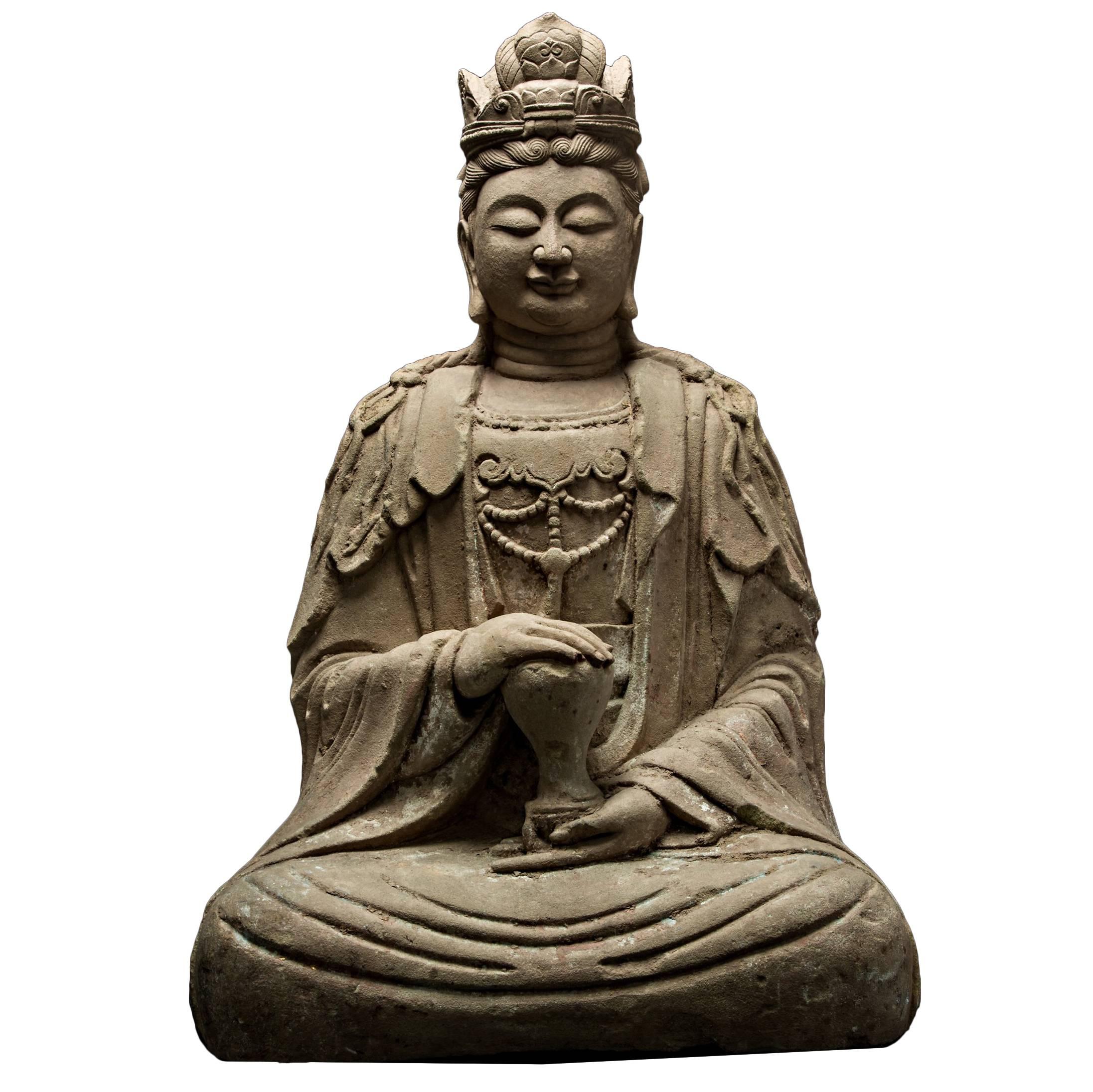 Ming Dynasty Seated Sculpture of Maitreya For Sale