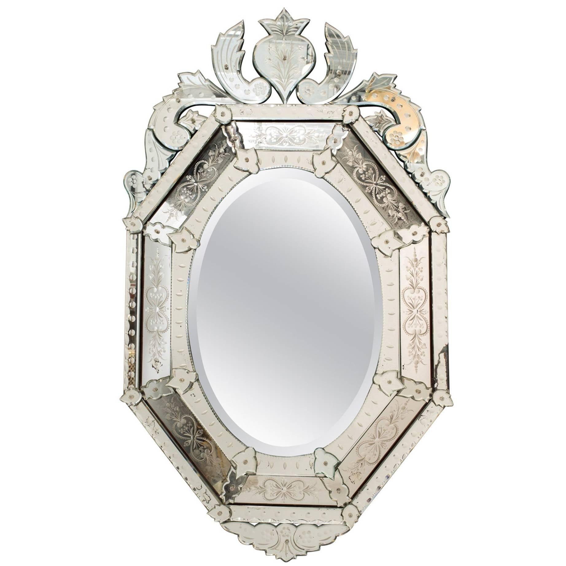  1930s Octagonal Venetian Mirror with Crown