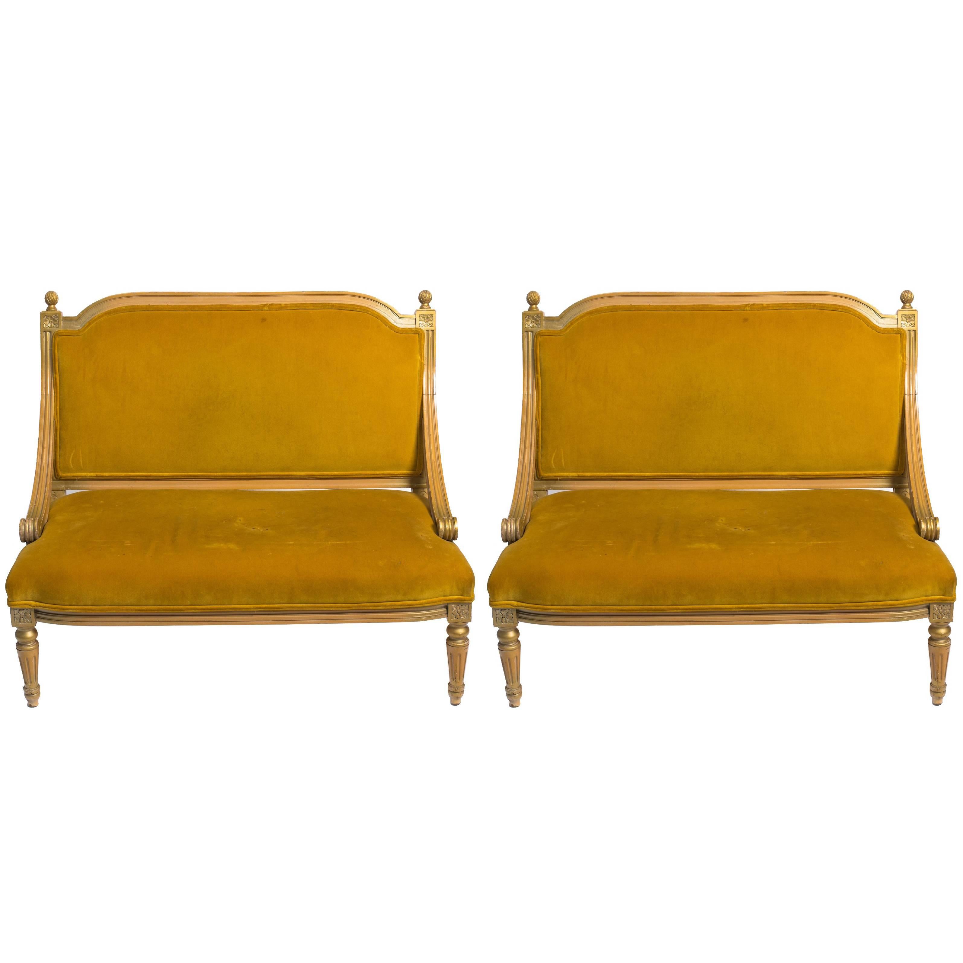 Pair of Directoire French Style 1950s Wood Settees