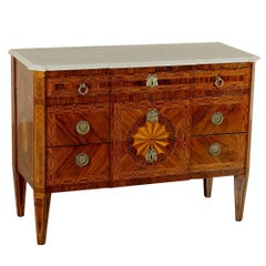 Late 18th Century Neoclassical Italian Walnut Veneered Inlaid Chest of Drawers