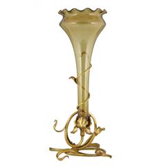 Art Nouveau Bronze & Glass Vase Attributed to L. Van Strydonck H., Belgium, 1900